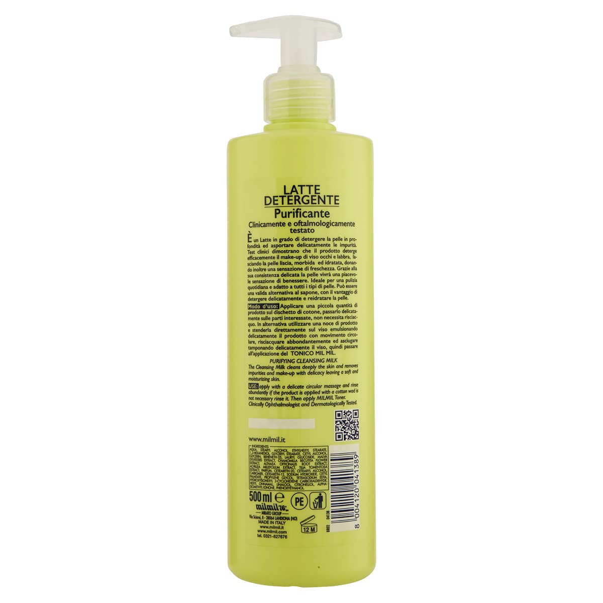 Milmil Reinigende und feuchtigkeitsspendende Reinigungsmilch, Duft Linde und Malve, mit Spender – 6 x 500 ml