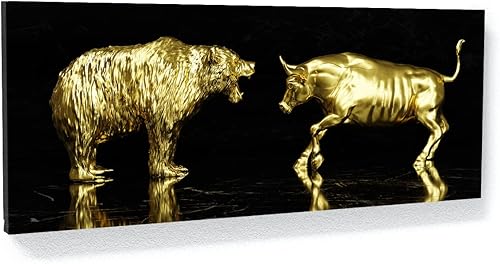 Lienzo decorativo con estatuas de toro vs oso, decoración del hogar, para empresarios dorados, decoración del hogar, grande, 40 x 16 pulgadas 0.75