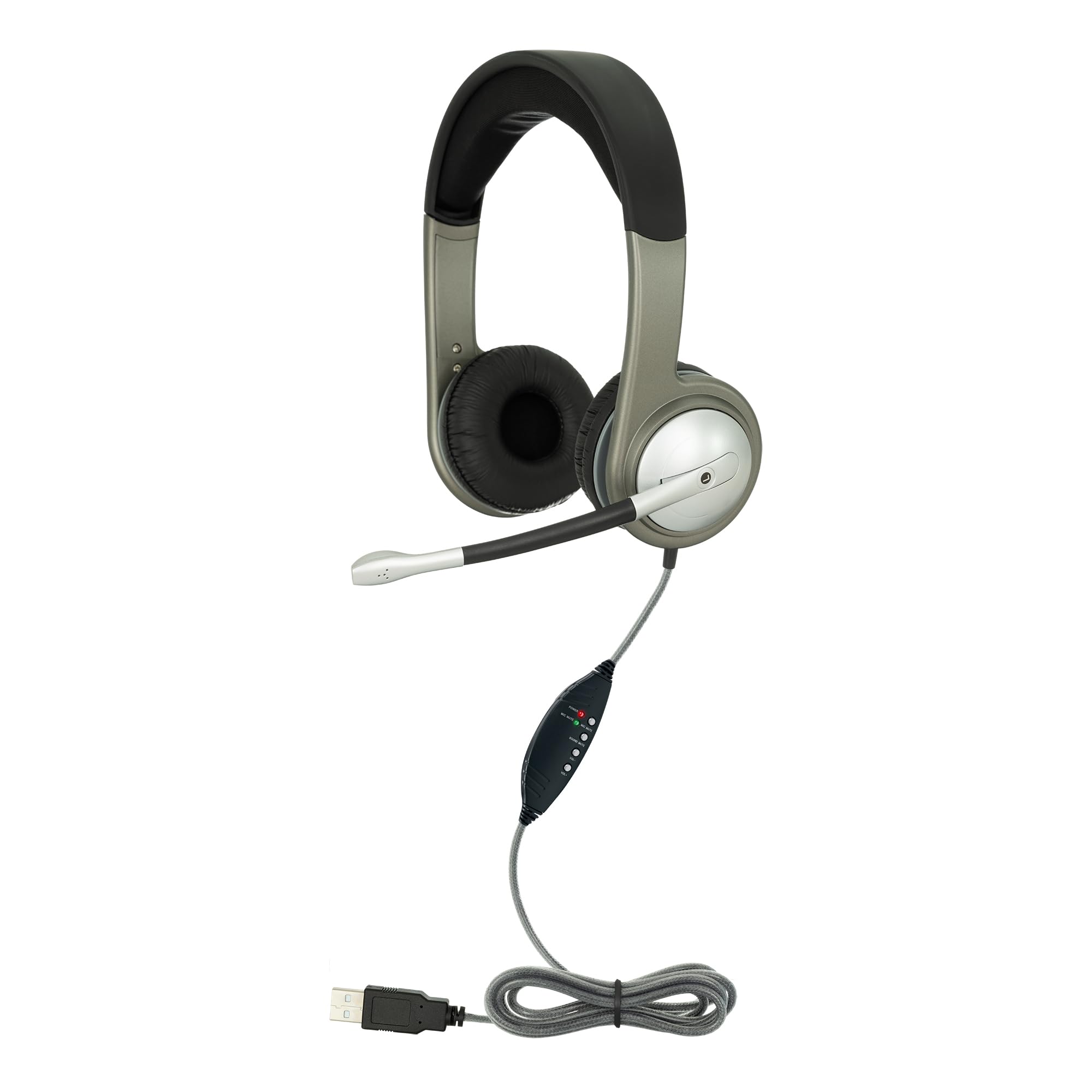 Egghead® Deluxe Multimedia USB Headset with Leatherette Ear Cushions, Adjustable Padded Headband, 360° Pivoting Earcups, Flexible Uni-Directional Microphone and USB Plug
