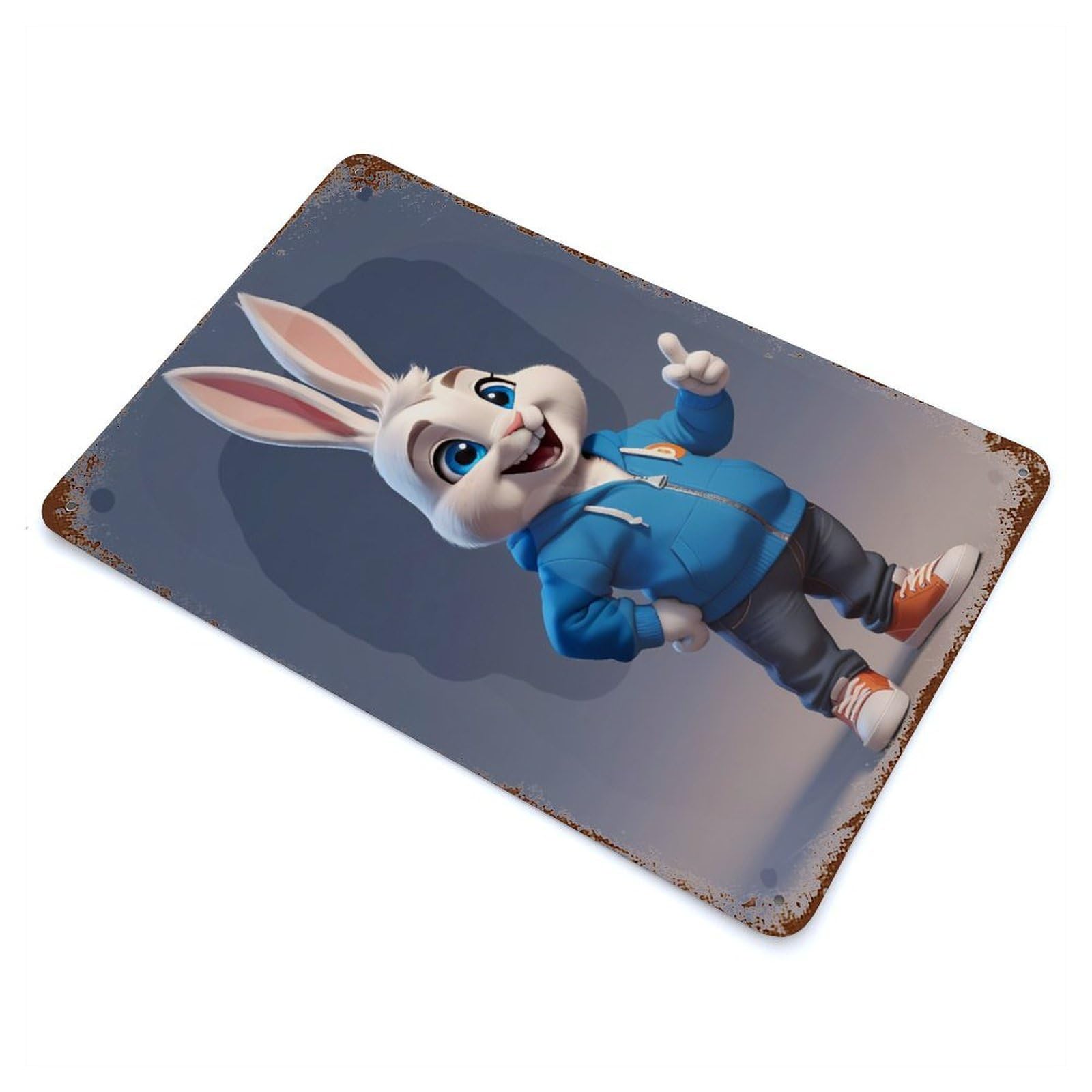 Garage Style Cute Bunny Rusty Metal Tin Sign 11.8"x7.9", Novelty Wall Decor for Bar And Workshop
