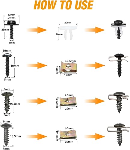 Vista 50 de GOOACC - GRC-47 Clips universales de plástico para guardabarros, 200 clips de remache con 6 tamaños de clips de retención de carrocería