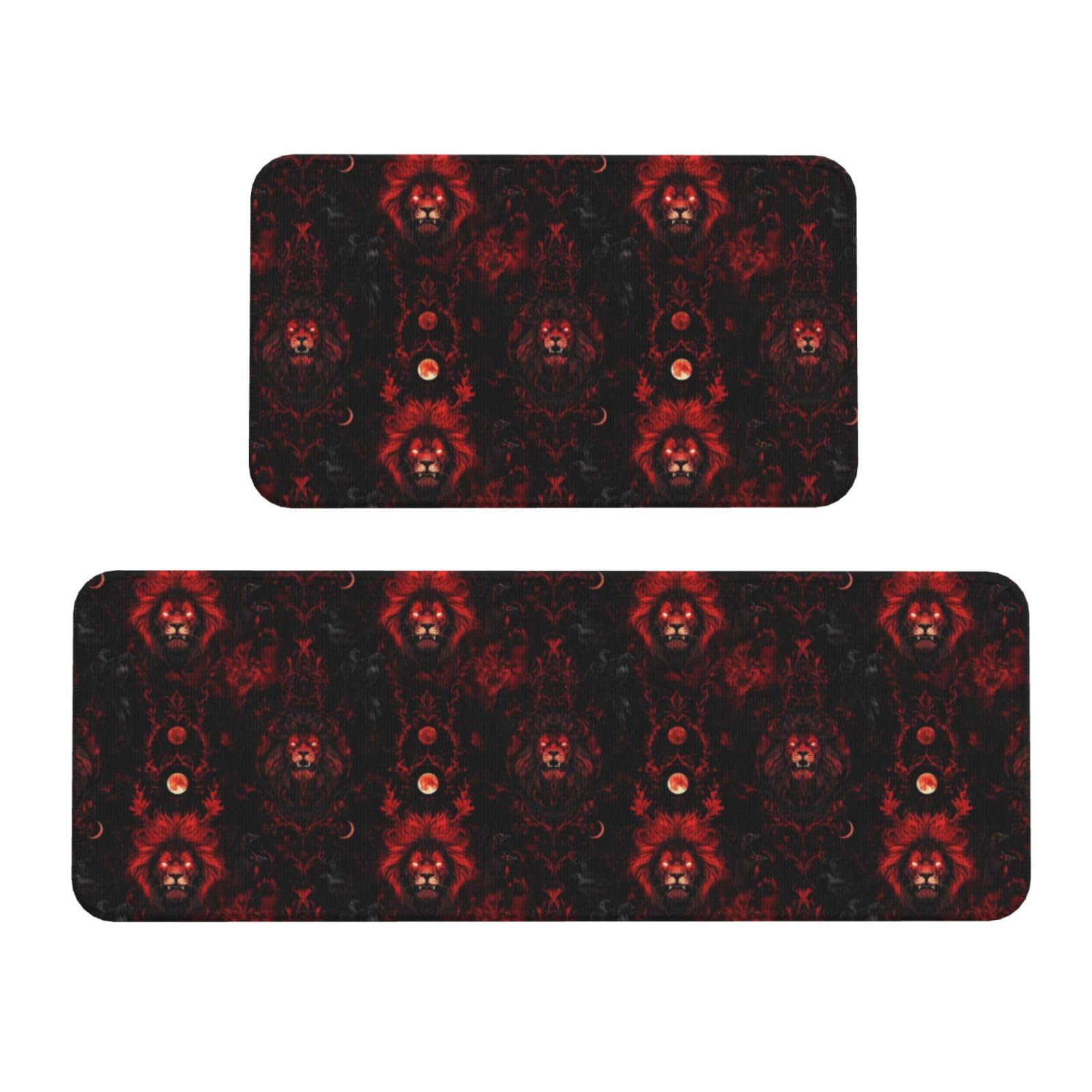 GVYGVY Antifatigue Kitchen Mats for Floor 2 Piece - Dark Red Lion (A) Print Kitchen Rugs Washable, Non Slip Runner Rug Standing Mat for Office/Bathroom/Laundry/Home Decor and Accessories