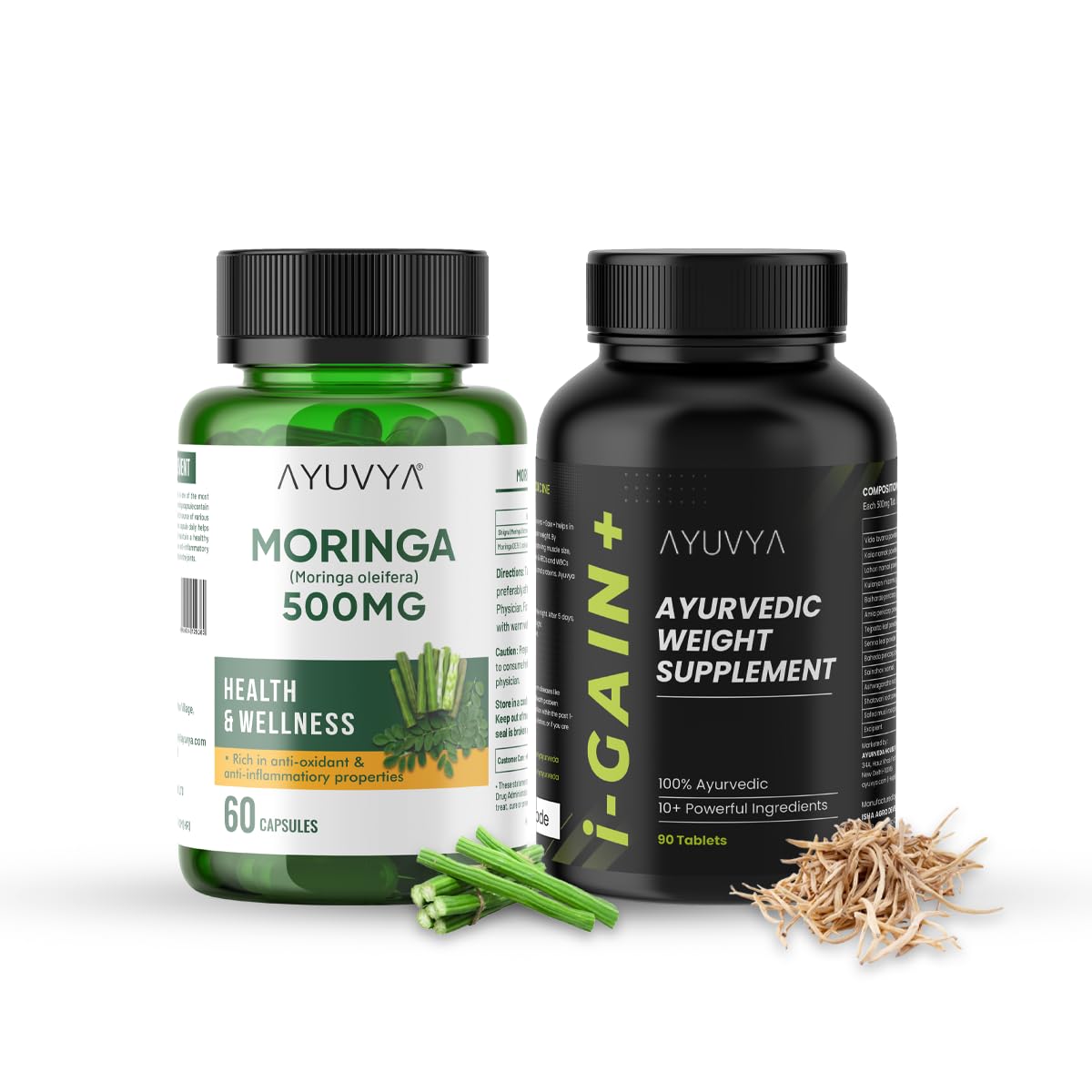 Ayuvya i-Gain+ & Moringa Capsules | i-Gain+ helps in improving muscle mass, digestion, boosting appetite & gaining weight | Moringa Capsules helps in boosting energy, supports immunity, promotes healthy dgestion & support overall health | Pack of 2 (B0D7CD1G1N) Amazon Price History, Amazon Price Tracker