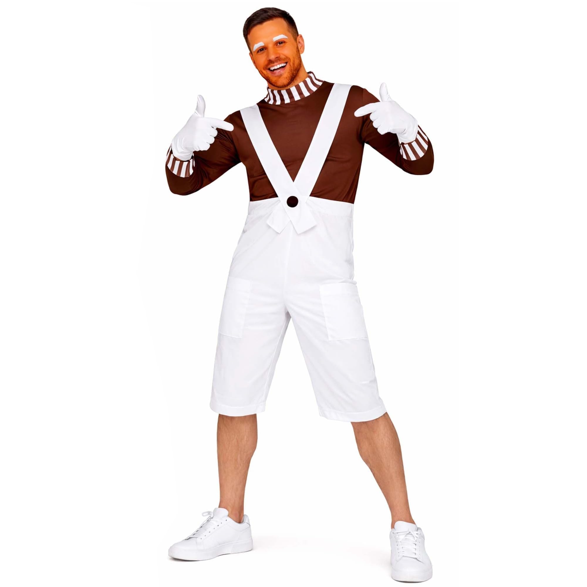 Adults Chocolate Factory Worker Costume - Mens School Book Week Fancy Dress Includes Brown Top, White Trousers, White Gloves, Orange Facepaint World Book Day Costumes, M