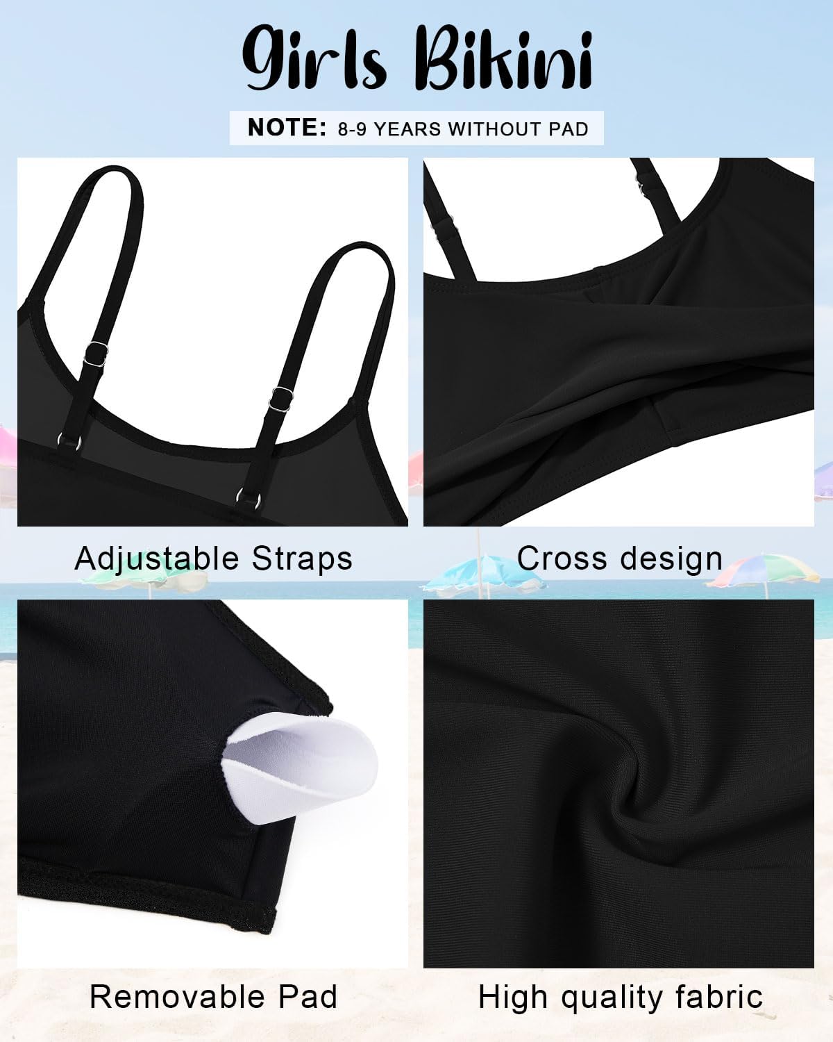 Century Star Girls Swimsuits for Teens Bikini 2026 Solid Teen Bathing Suits Adjustable Straps Swimwear Padded 8-15 Years - Image 4