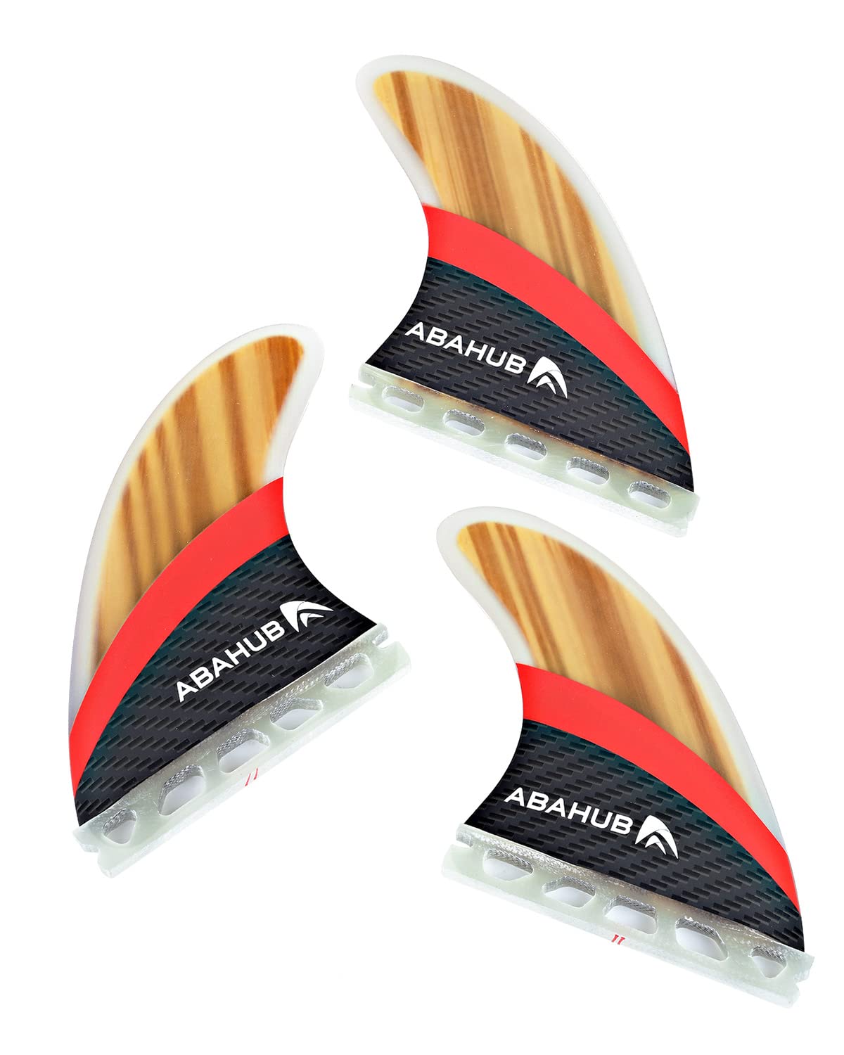AbahubFiberglass with Teak Veneer Surfboard Tri Future Fins 3 Thruster Surf Fin Set for Surf Boards, Surfing Longboard, Shortboard, Fiberglass with Teak Veneer