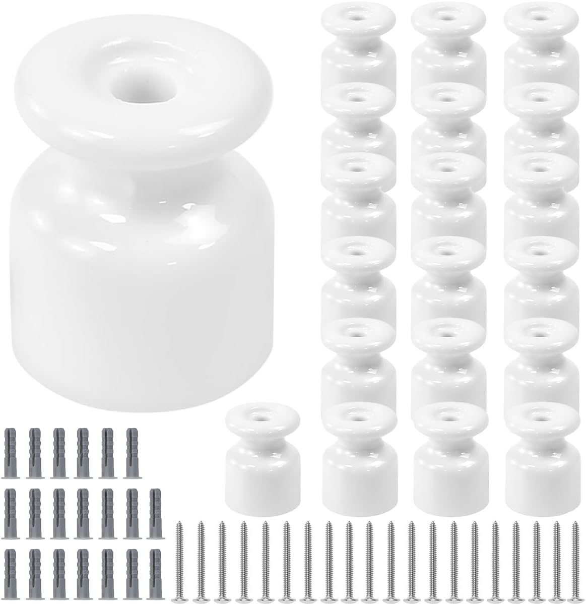50PCS Aisladores de Porcelana para Cable Trenzado Ø19 mm, Abrazadera Cable Porcelana, Aisladores de Ceramica Blanco, Aislante dePorcelana con Tornillos y Tacos para Seguridad deCable Eléctrico