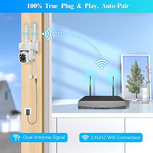 Miniatura 7 de (Seguimiento automático y audio de 2 vías) WiFi PTZ Sistema de cámaras de seguridad para exteriores Pan 5MP Sistema de cámaras inalámbricas de 10