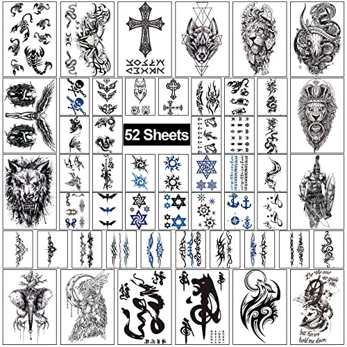 CUTELIILI 52 Sheets Temporary Tattoo for Adults and Kids,Half Sleeve Tattoo, Waterproof Fake Tattoos That Look Real and Last Long