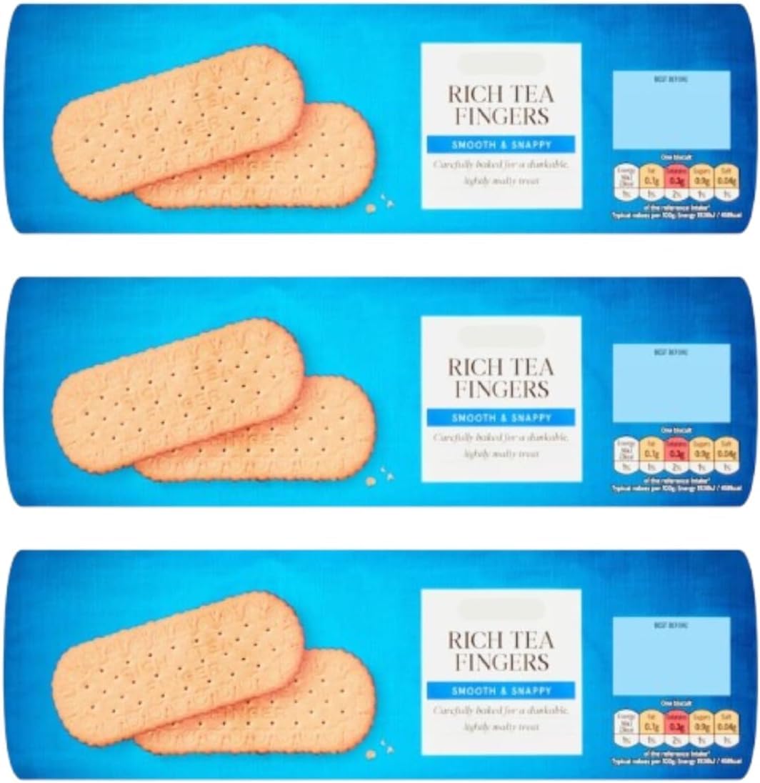 Rich Tea Fingers Smooth & Snappy Biscuits(3 pack), Lightly Malty, Suitable for Vegan, 250g,