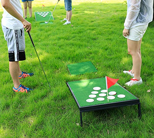 OOFIT Golf Pong Game Set, Pong Cornhole Chipping Target Game Set with Chipping Mats, Black - Thumbnail 4