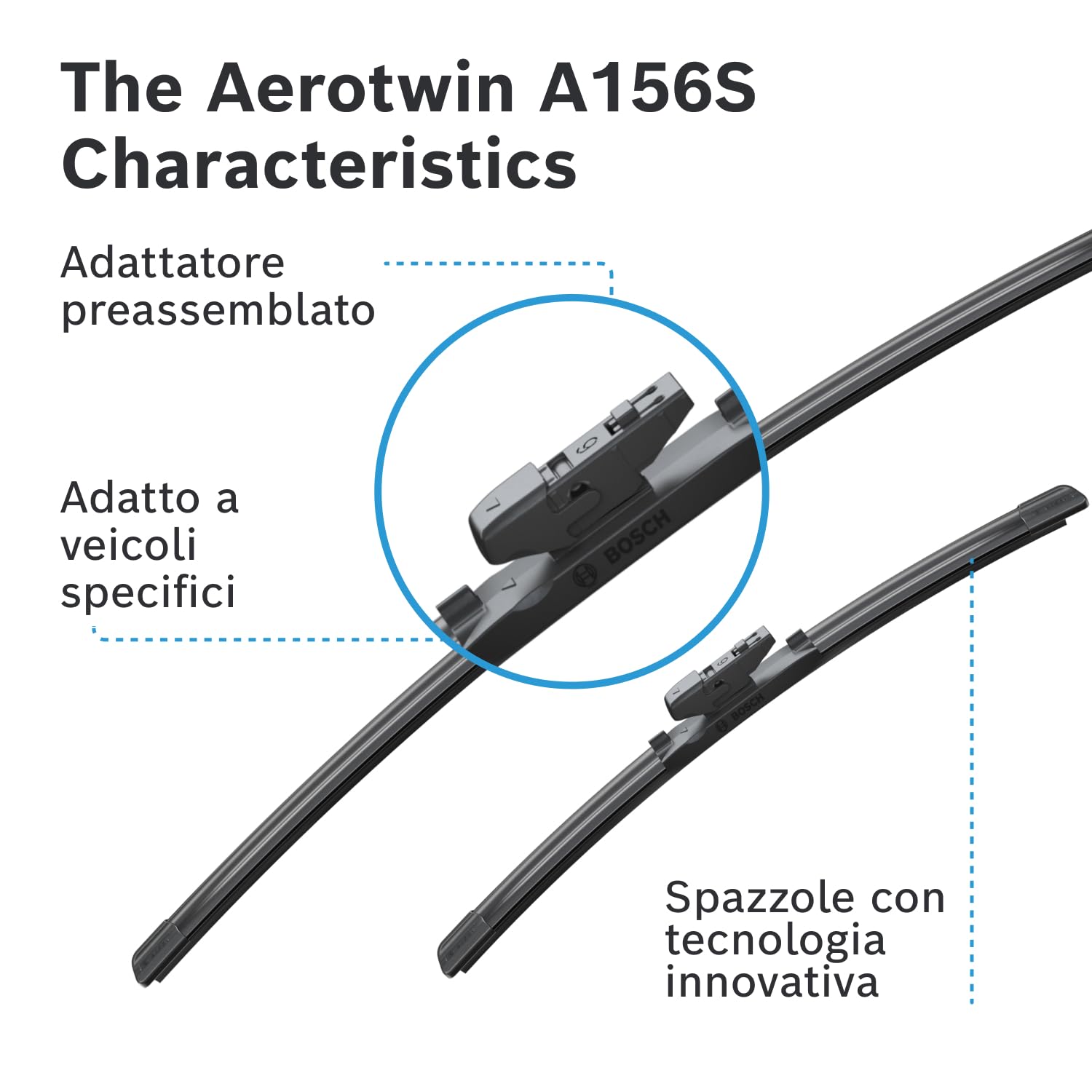Tergicristalli Bosch Aerotwin A156S, Lunghezza 650mm/400mm, 1 set per parabrezza anteriore