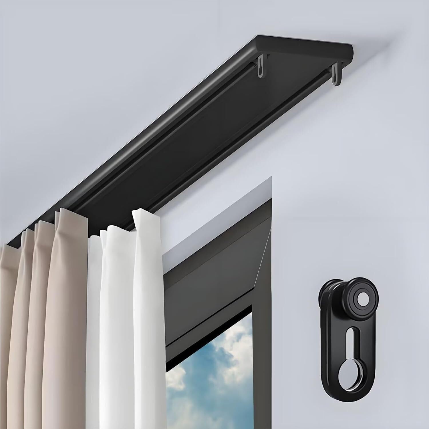 Aluminiowy cichy system szyn do drzwi przesuwnych do stodoły 240 cm (7,9 ft) szyna sufitowa do sypialni i kuchni, ścianka działowa, czarna, gładkie i trwałe rozwiązanie