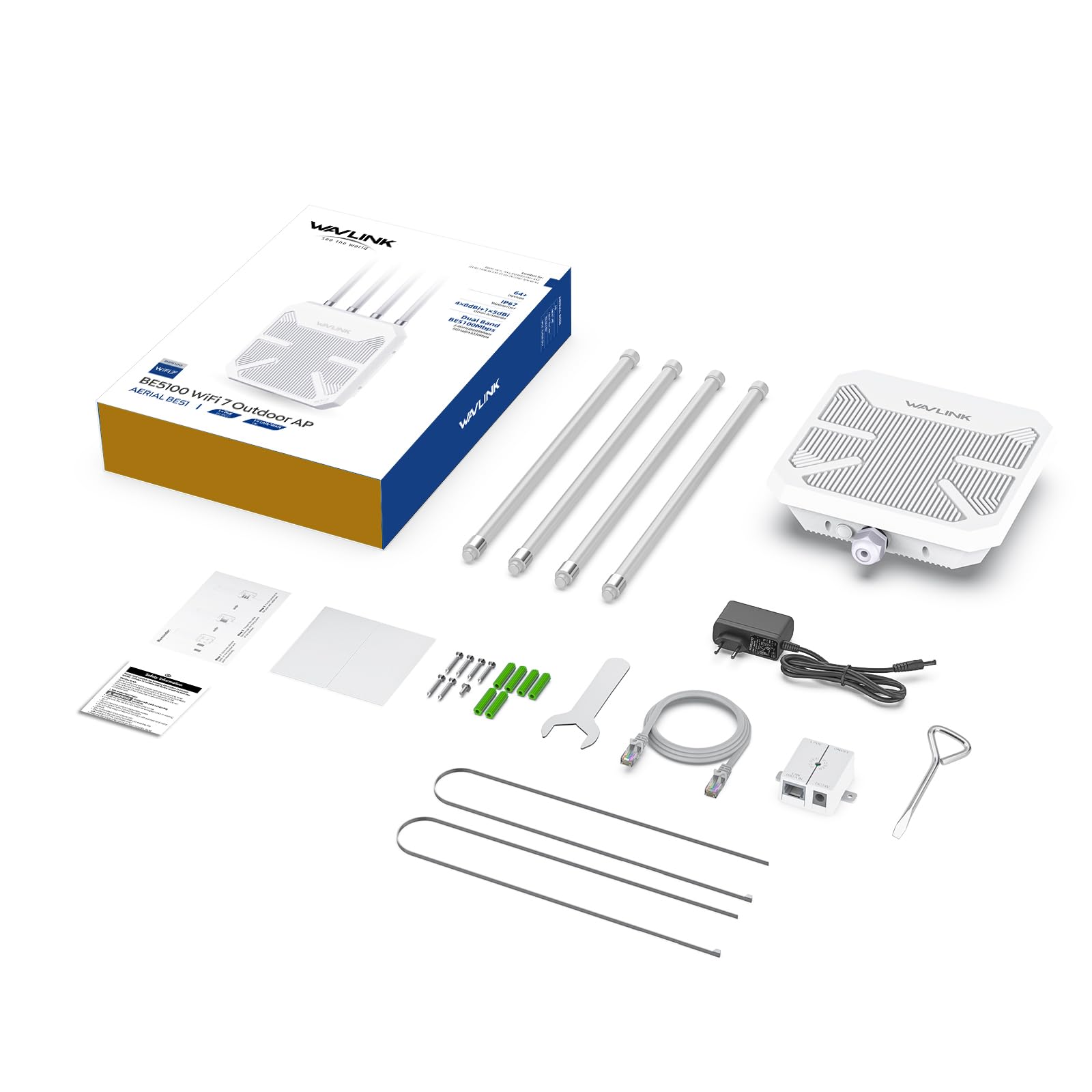 Router WiFi 7 WAVLINK Exterior BE5100 Mesh, Repetidor, Punto de Acceso, IP67 Impermeable, Protección Antirrayos 4KV, PoE Activo/Pasivo, Antenas 8dBi, Largo Alcance para Zonas Rurales y Empresas