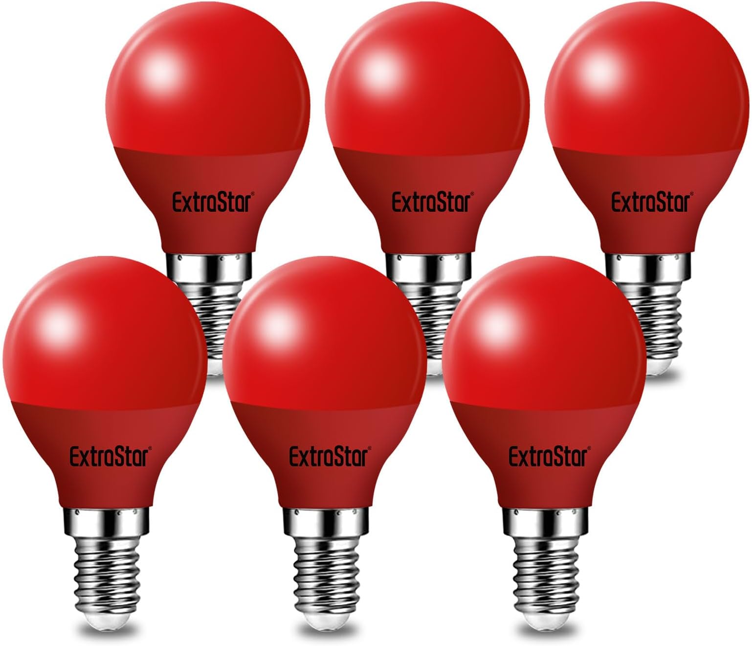 EXTRASTAR E14 LED Light Bulb Red, 4W Small Edison Screw G45 Bulb, 180° Beam Angle Lightbulbs for Christmas Holiday Party, Non-Dimmable, Pack of 6