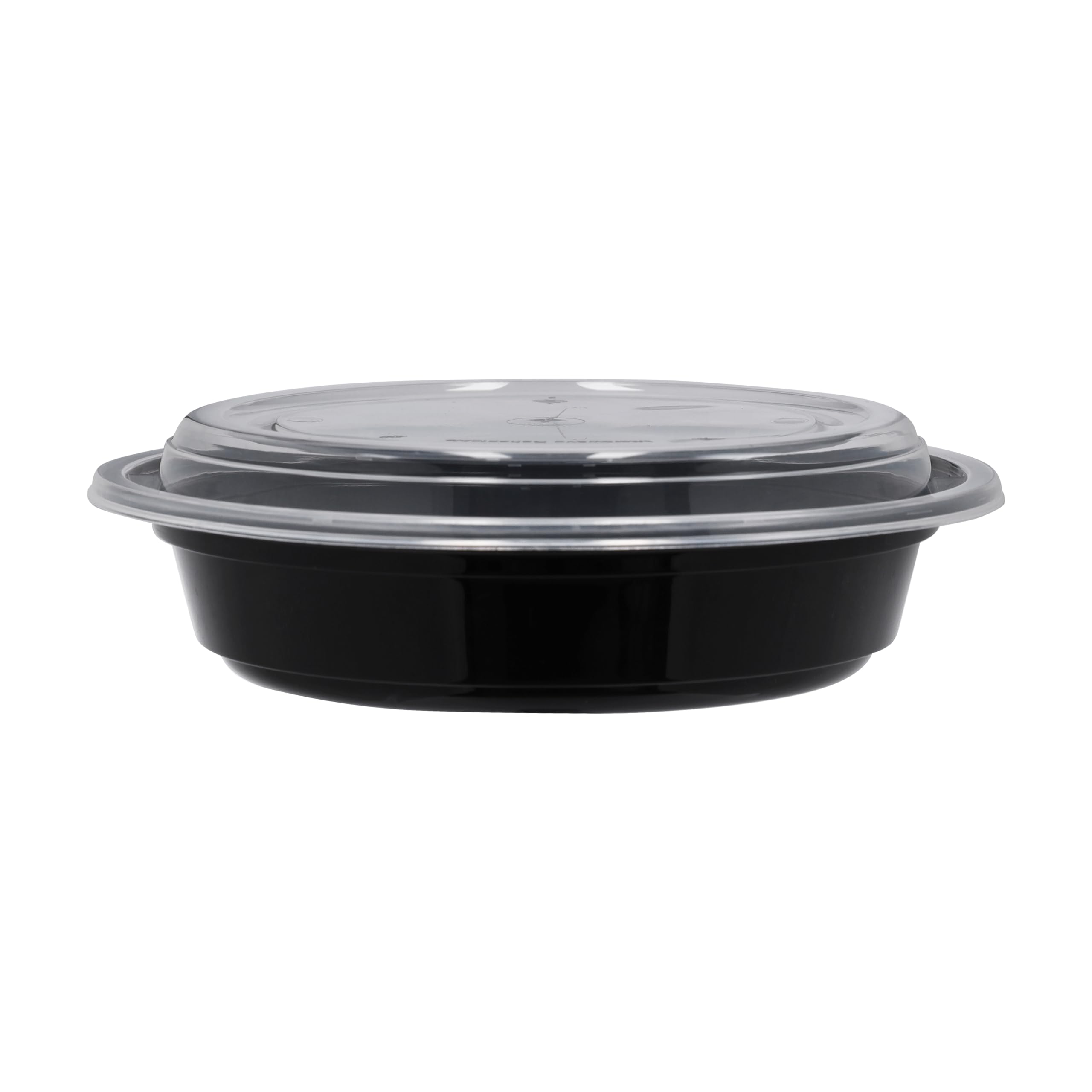 PackwellBlack Base Round Shaped Microwave Container with Clear Lid 150-Pieces, 24 oz Capacity, Black/Clear