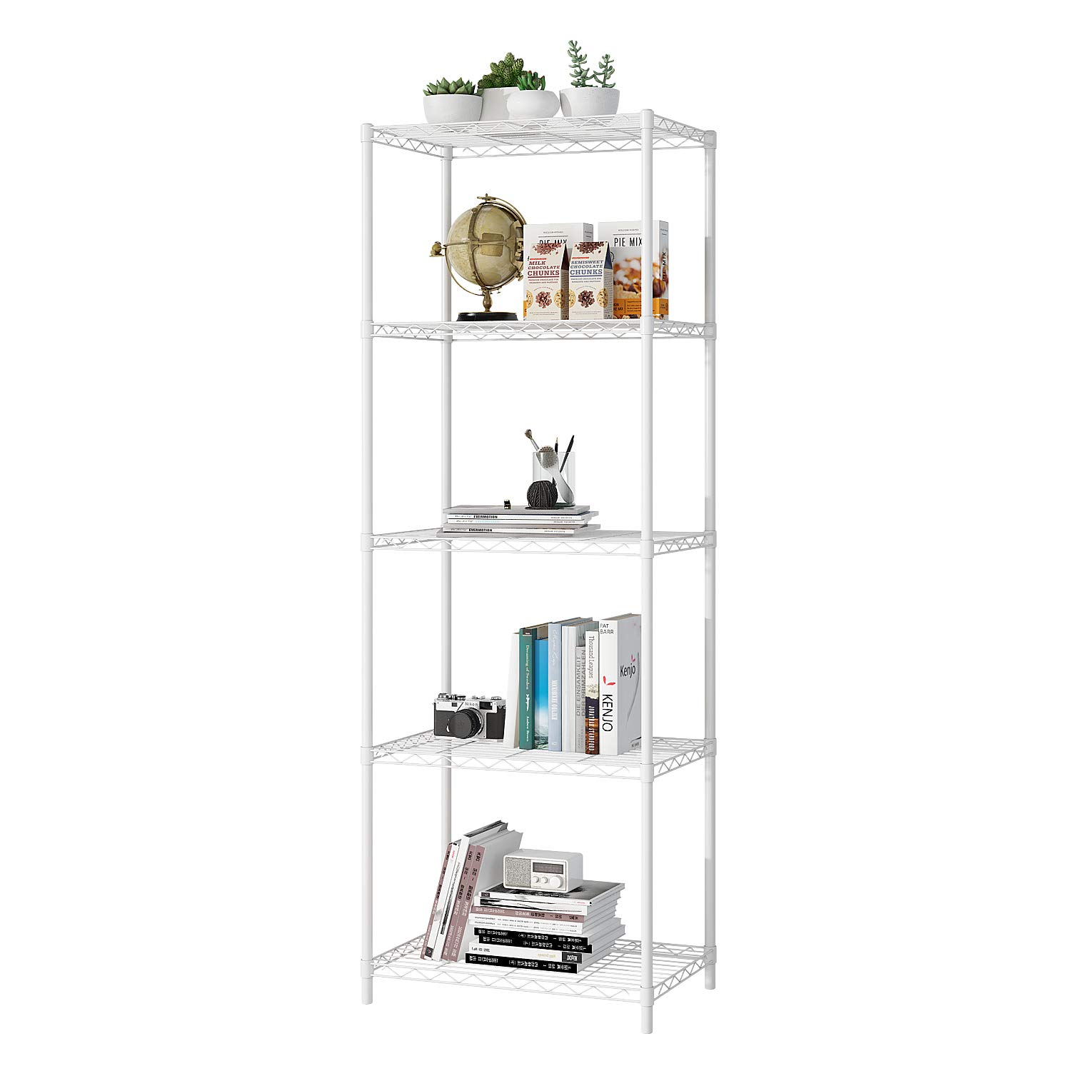 Photo 1 of *Missing Instructions-Unknown Missing Hardware/PartsJEROAL 5-Tier Wire Shelving, Metal Wire Shelf Storage Rack, Durable Organizer Unit Perfect for Kitchen Garage Pantry Organization in White, 21" Wx14 Dx61 H White 5 Tier