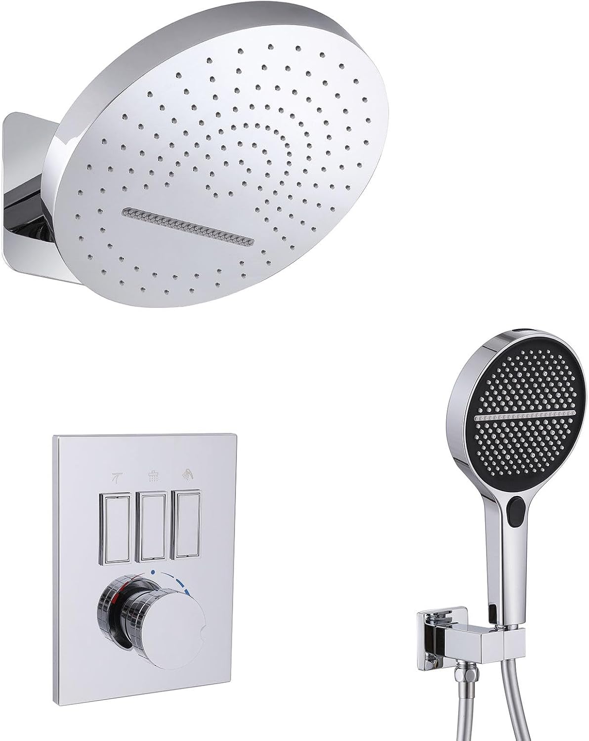 Shower System with Thermostat HSS0464 Modern Shower Set Flush-Mounted 12 Inch / 320mm Rain Waterfall Piano Keys Shower Set Rain Shower Wall Mounting with 3-Mode Handheld Shower 59A Copper