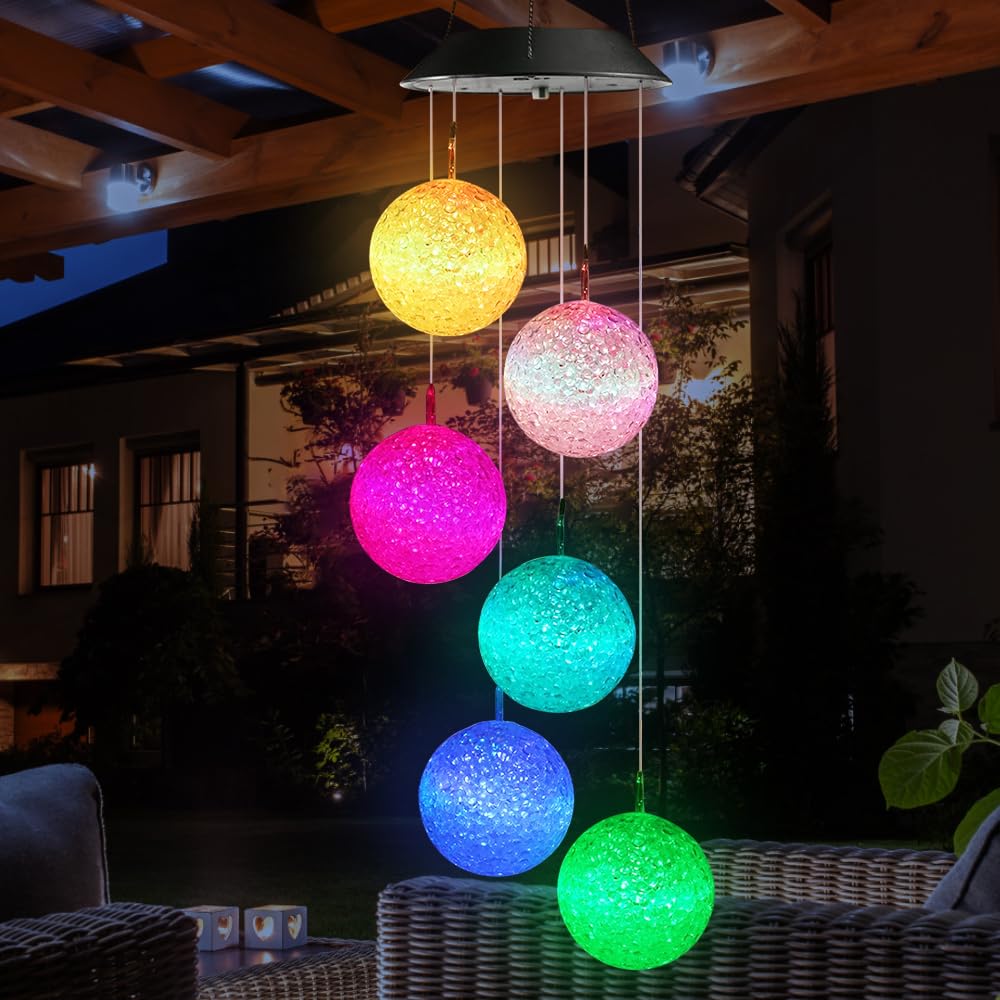 LED Solar Wind Chime Light, Color Changing Garden Lamp Solar Crystal Ball Wind Chime Light Waterproof Decorations for Garden, Outdoor Yard, Tree, Balcony, Patio and Home