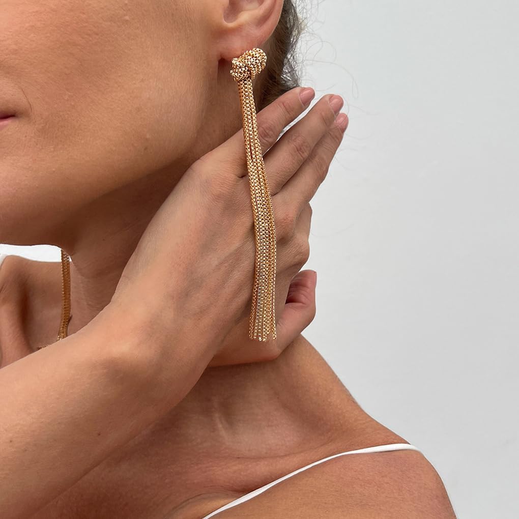 Gold Tassel Chain Earrings for Women Minimalist Hanging Dangling Earrings Simple Long Wheat Ear Jewelry - Image 4