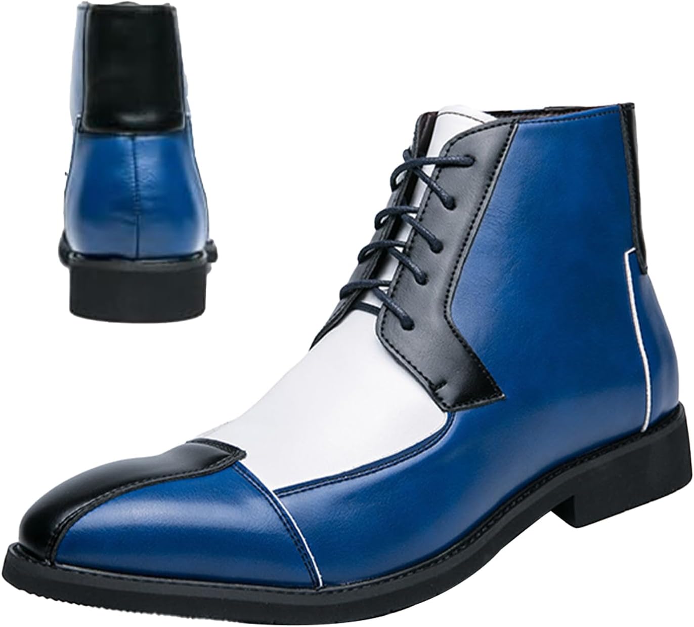 Men's Leather High Top Dress Ankle Boots,Vintage Colorblock Cap Toe Non-Slip Lace-Up Oxford Business Casual Bootie