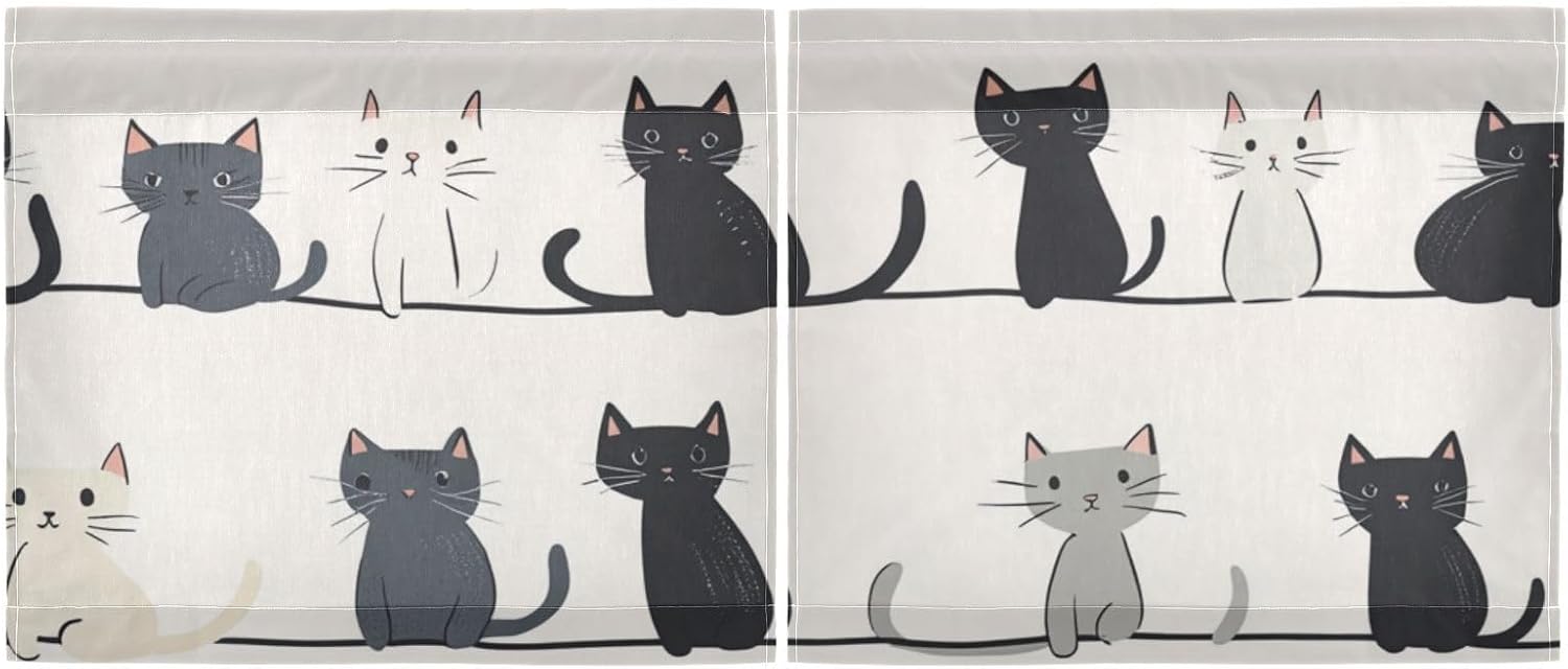 Cafe Curtain Half Window Curtain Tier Curtains for Bathroom Kitchen Bedroom Living Room Set of 2 Panels 27x24in Cute Cats on Line