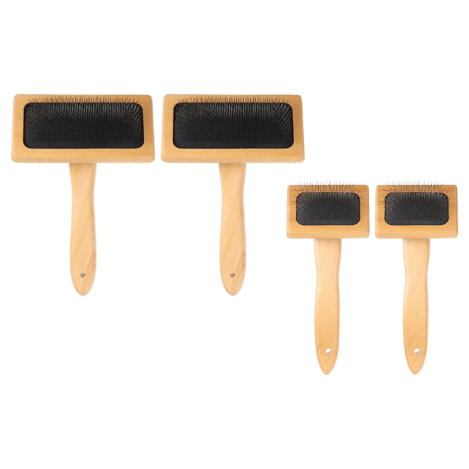 sourcing map 4 Pcs Wool Carder, Hand Carding Brush 2 Large and 2 Small Wooden Pet Grooming Tool for Needle Felting Pet Grooming Weaving Craft Supplies, Black, Wood Color