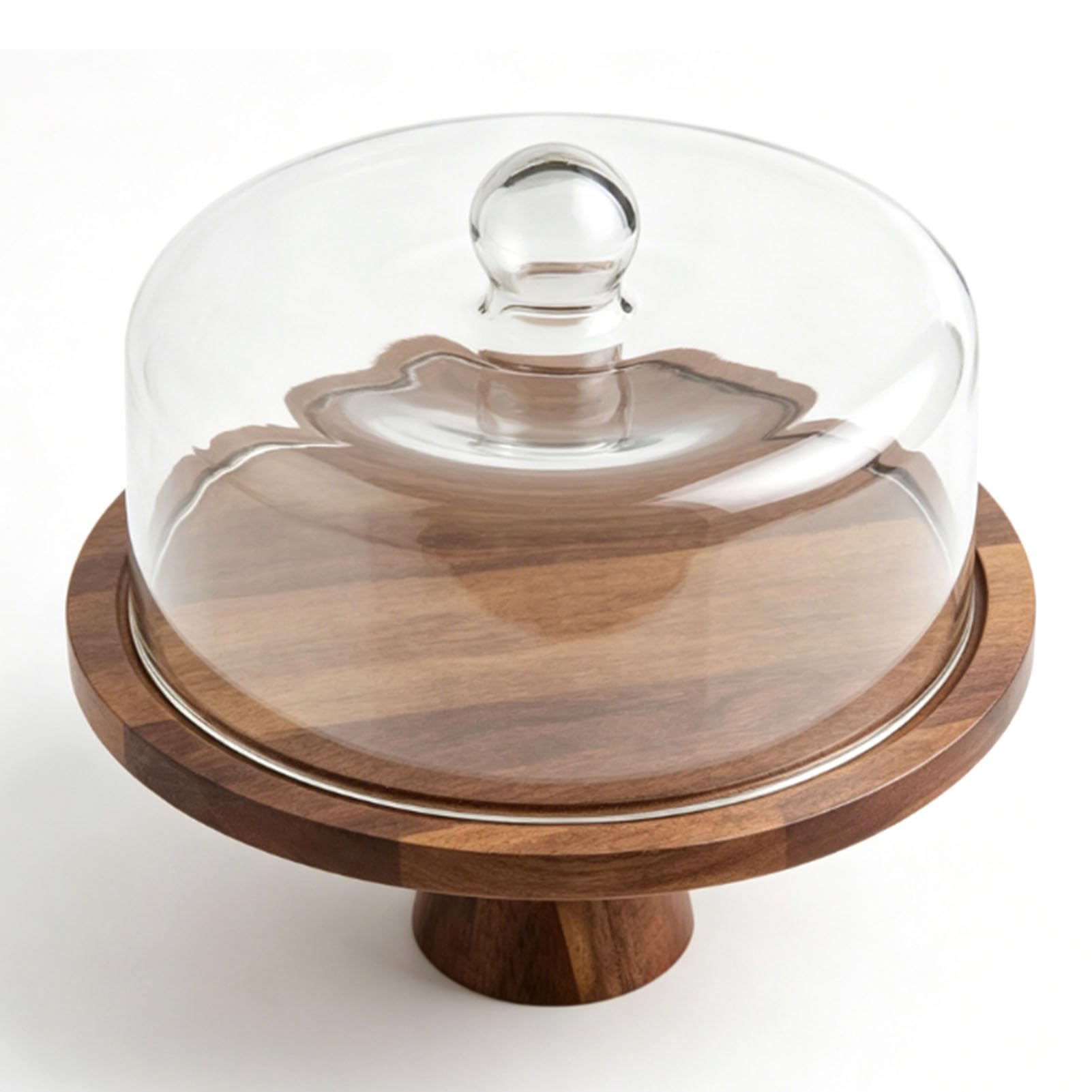Aramox Alzata per Torte in Legno, Espositore per Dessert con Cupola in Vetro, Base in Legno 26 X 27,5 X 26 Cm con Coperchio da 23 Cm, Vetrina per Torte e Pasticceria per Compleanni, Matrimoni,
