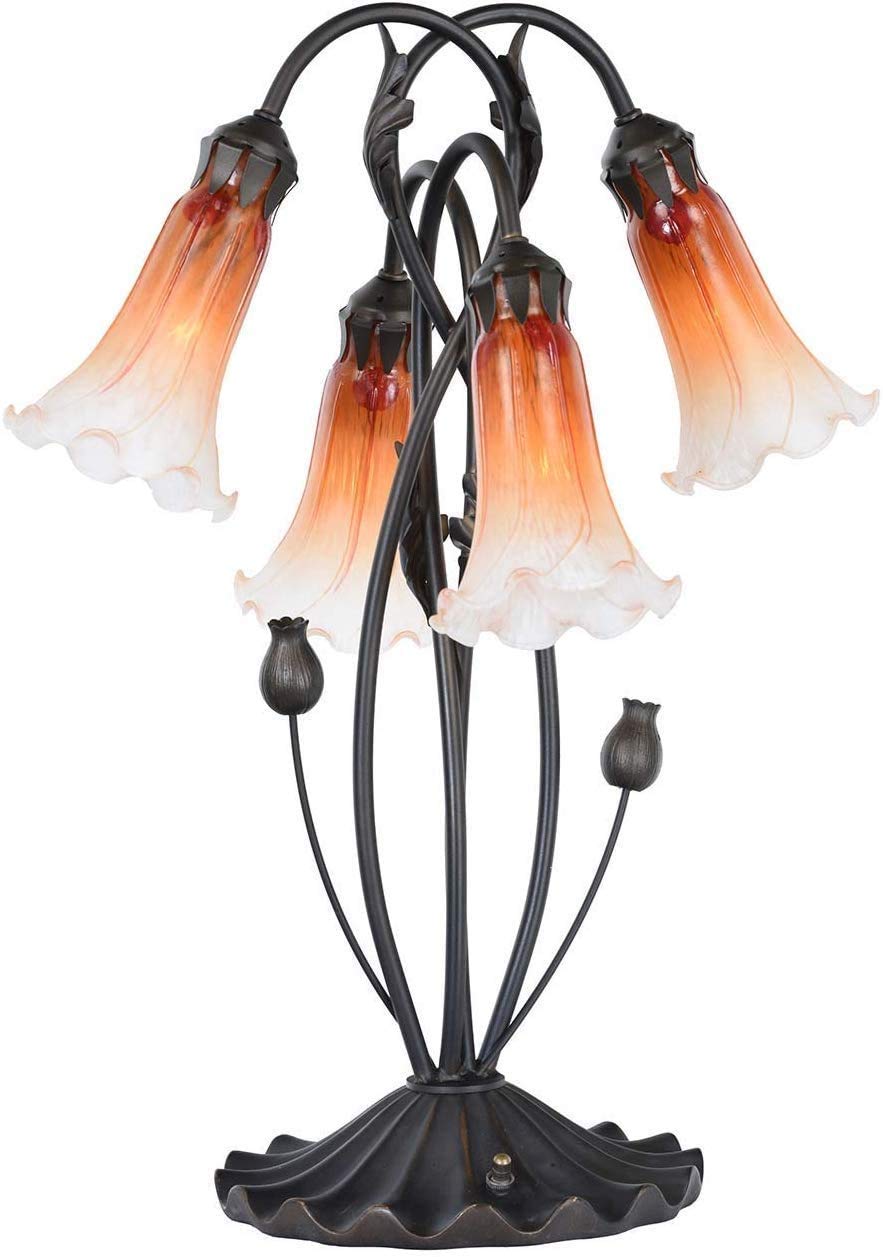 Bieye L30699 Tischlampe mit Lilienblume, geblasenem Glas, Akzent-Tischlampe für Wohnzimmer, Schlafzimmer, Dekoration (Orange, 4 Licht)