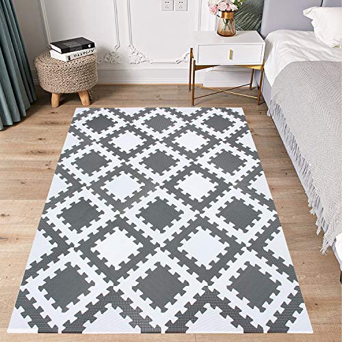 MSHEN Alfombra de Juegos Espuma EVA con Bordes,Puzle para Niños | Puzle de Suelo de Goma en Espuma ,1.92 Cuadrado ,gris-blanco-ALg18T28-1
