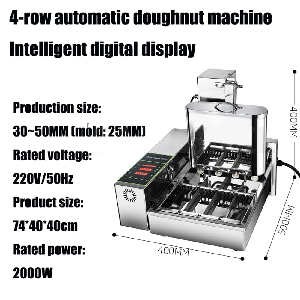 2000w buñuelos comerciales que hace la máquina, 4/6 líneas mini fabricante de rosquillas con panel de control inteligente, espesor de rosquilla de fryer de rosquilla digital Auto Flip