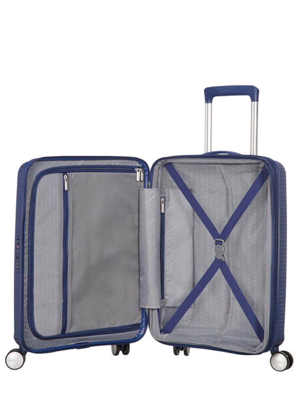 American Tourister Soundbox - Spinner S Expandible Maleta de Cabina, 55 cm, 35.5/41 L, Azul (Midnight Navy)