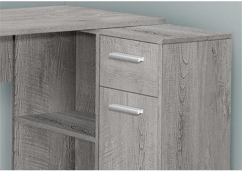 Pemberly Row L-Shaped Corner Computer Desk, 46" Wide, Particle Board Laminate, Gray Finish, Built-in Storage with Drawer and Cabinet, Space-Saving Design for Home Office or Dorm Room