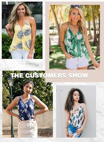 Dokotoo Womens Fashion 2023 Casual Spaghetti Straps V Neck Sleeveless Loose Camisole Floral Print Tanks Tops Vest Blouse Cami Shirts Blue Medium #TOP4