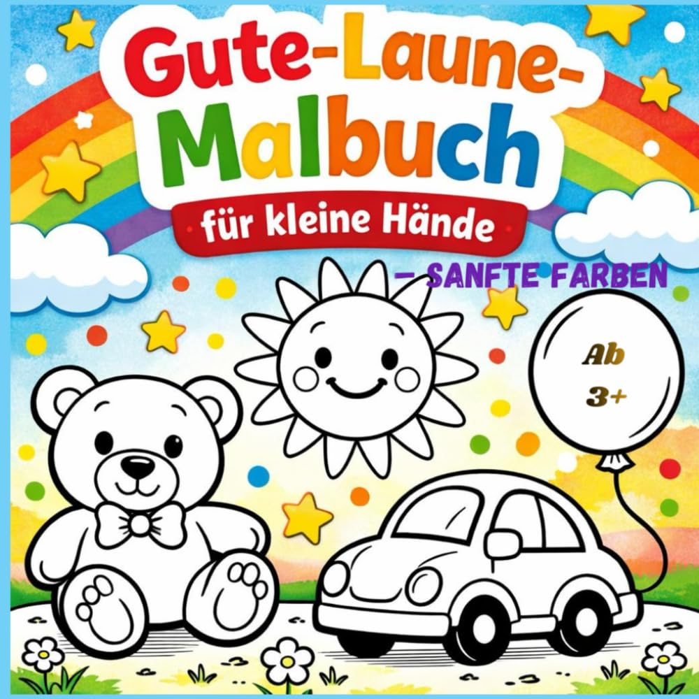 Gute Laune Malbuch für kleine Hände – Sanfte Farben: Entspanntes Ausmalen für kleine Künstler, 43 farbige Bilder Tiere und Motive zum Ausmalen, ab 3 Jahren