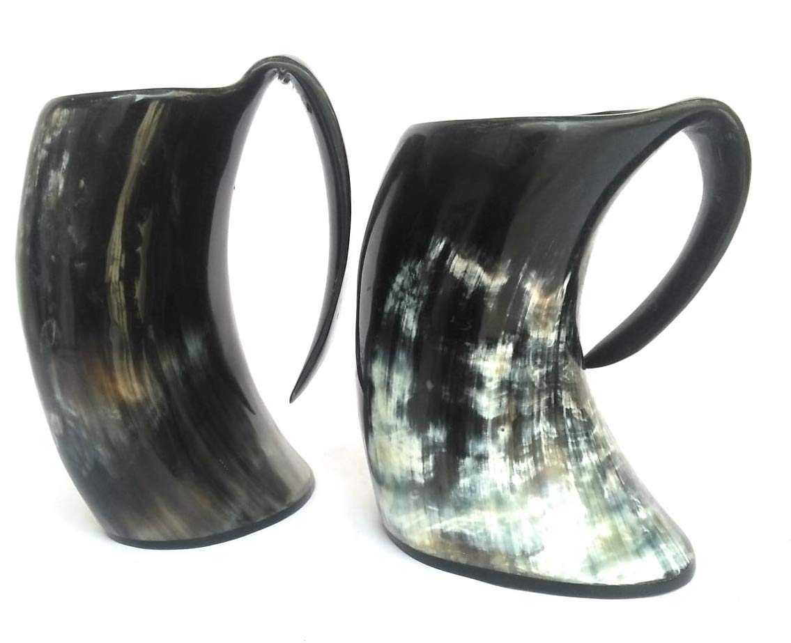Viking Beer Drinking Horn Tankard Authentic Medieval Inspired Drinking Mug (550Ml to 600ml Set of 2 pcs)