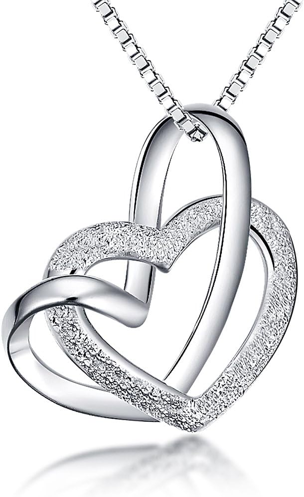 Meixao Womens 925 Sterling Silver A Lifetime Loving You Interlocking Heart Pendant Necklace with 18inch Chain