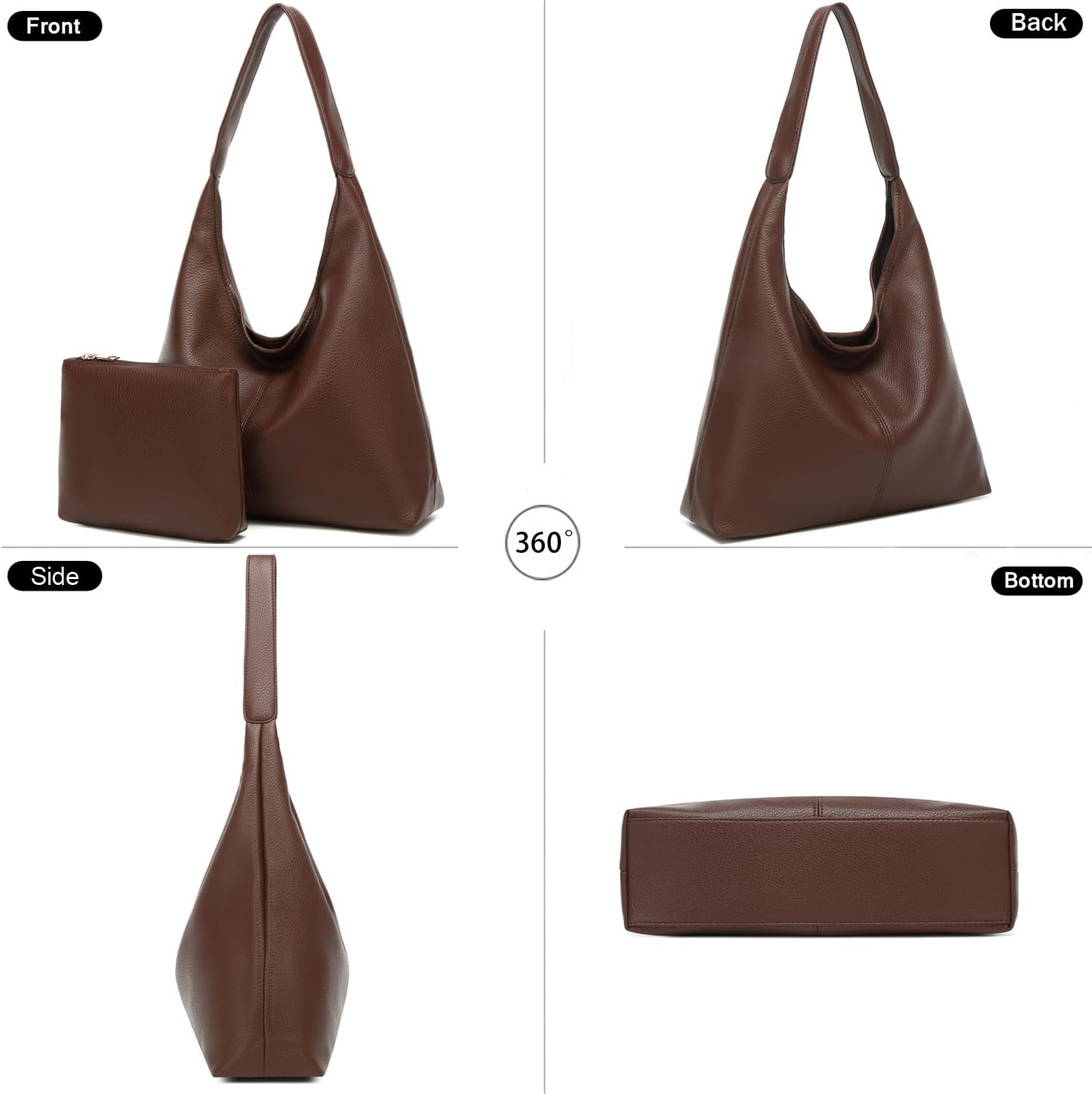 Casual Hobo Bag for Women Soft Shoulder Bags Slouchy Pu Leather Tote Purses for Work Travel - Image 3