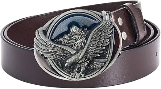 Heren Riem Cowboy Western Riemen voor Mannen Adelaar, Leren Riem met 3D Vliegende Adelaar Dierenpatroon Legering Gesp Hoofd,Bruin,110CM/43.3
