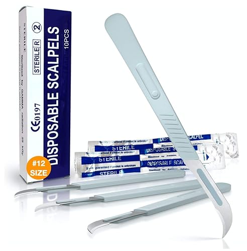 Miniatura 9 de MedHelp Bisturíes desechables #10 + 11  Caja de 50 cuchillas de dermaplaning desechables con mango de plástico, cuchillas de bisturí, cuchillas