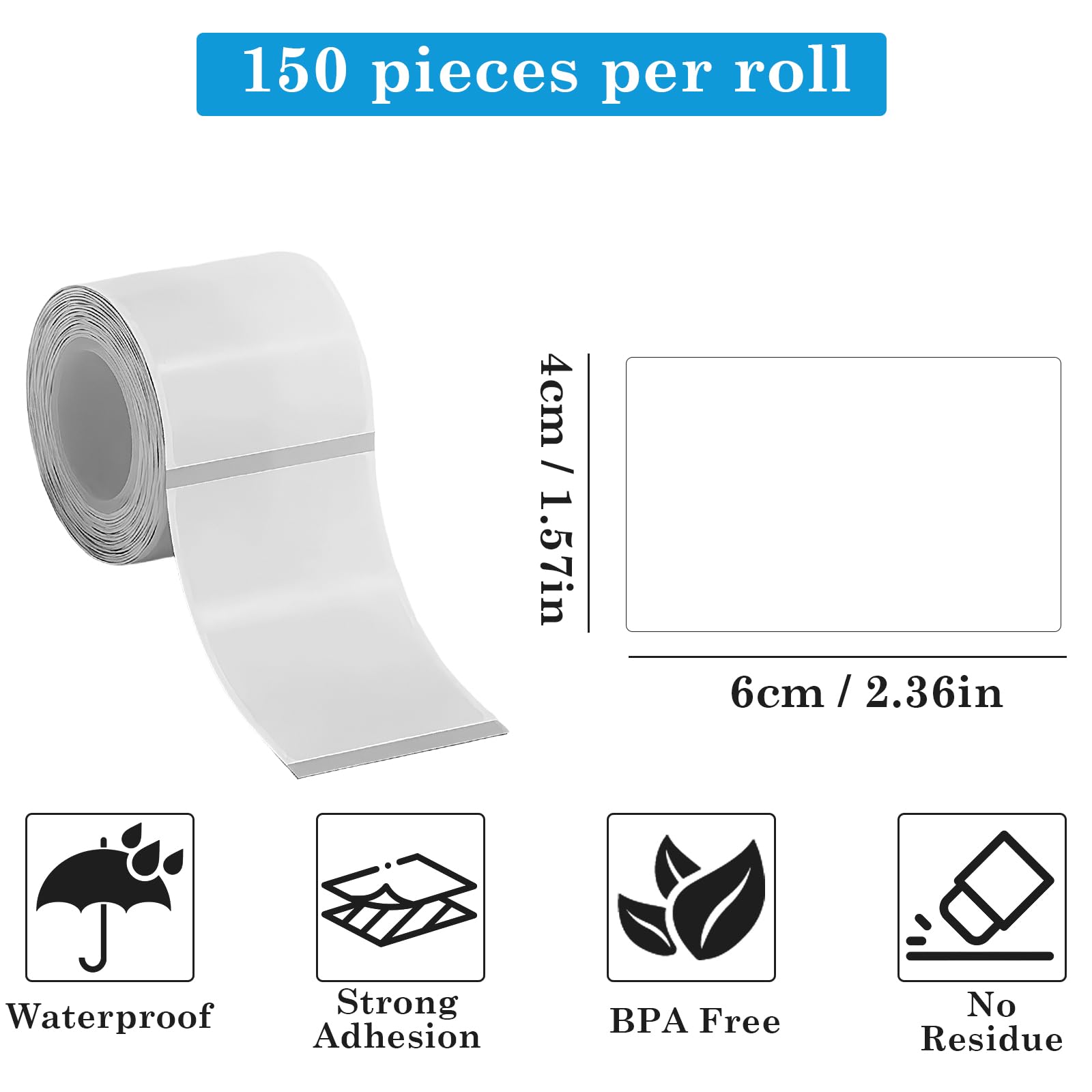 40mm x 60mm Étiquettes Thermiques Autocollantes, Imperméables Étiquettes Thermiques Transparentes 150 Pièces Par Rouleau pour T50M Pro Bureau Logo Design QR Expédition