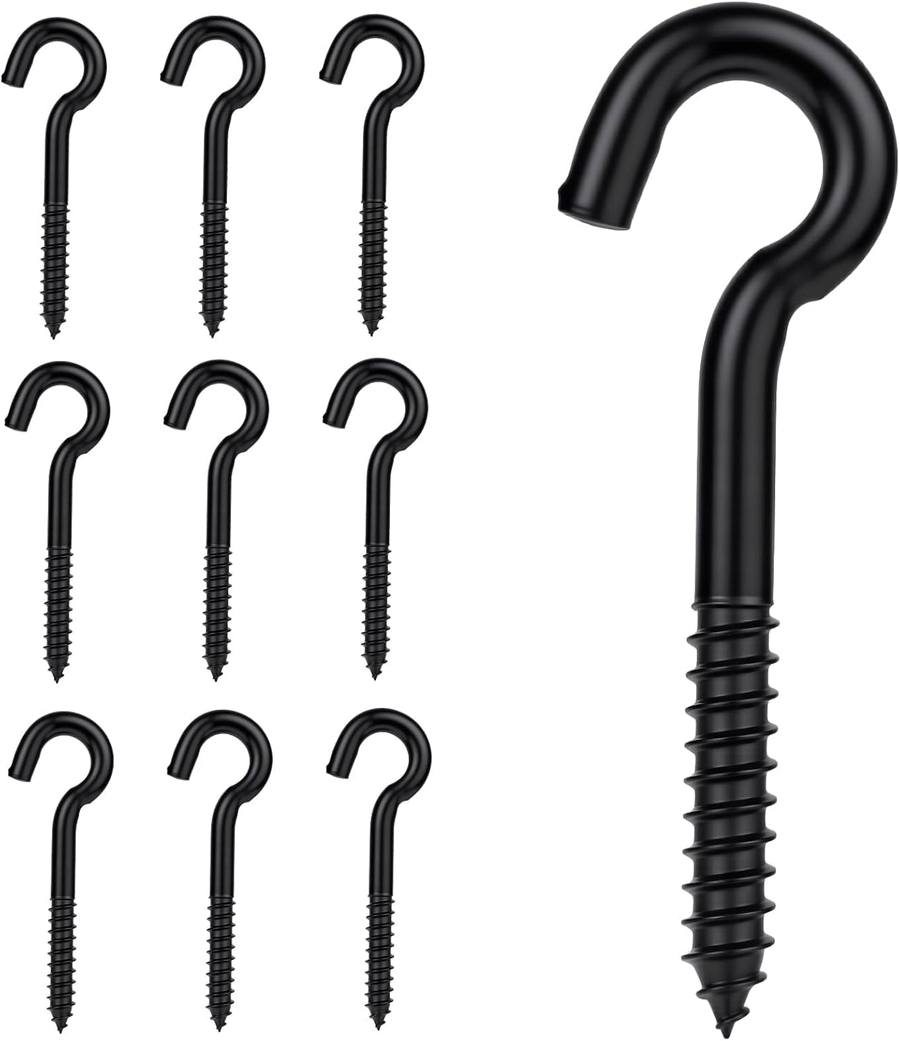 HOME MASTER HARDWARE 3/8x4.5 Steel Screw Hooks, 10-Pack Heavy Duty Eye Bolt Ceiling Hooks with Open Loop, Self Tapping Screw in Hooks for Hanging Hammock, String Lights and Plants, Black