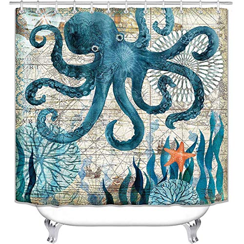 Songshenjian Underwater World Octopus Shower Curtain Set Polyester Waterproof Bathroom Shower Curtains + Toilet Mat Set Bath Rugs Toilet Lid Cover Contour Carpet, 72"X72", Octopus (4Pcs)… #TOP1