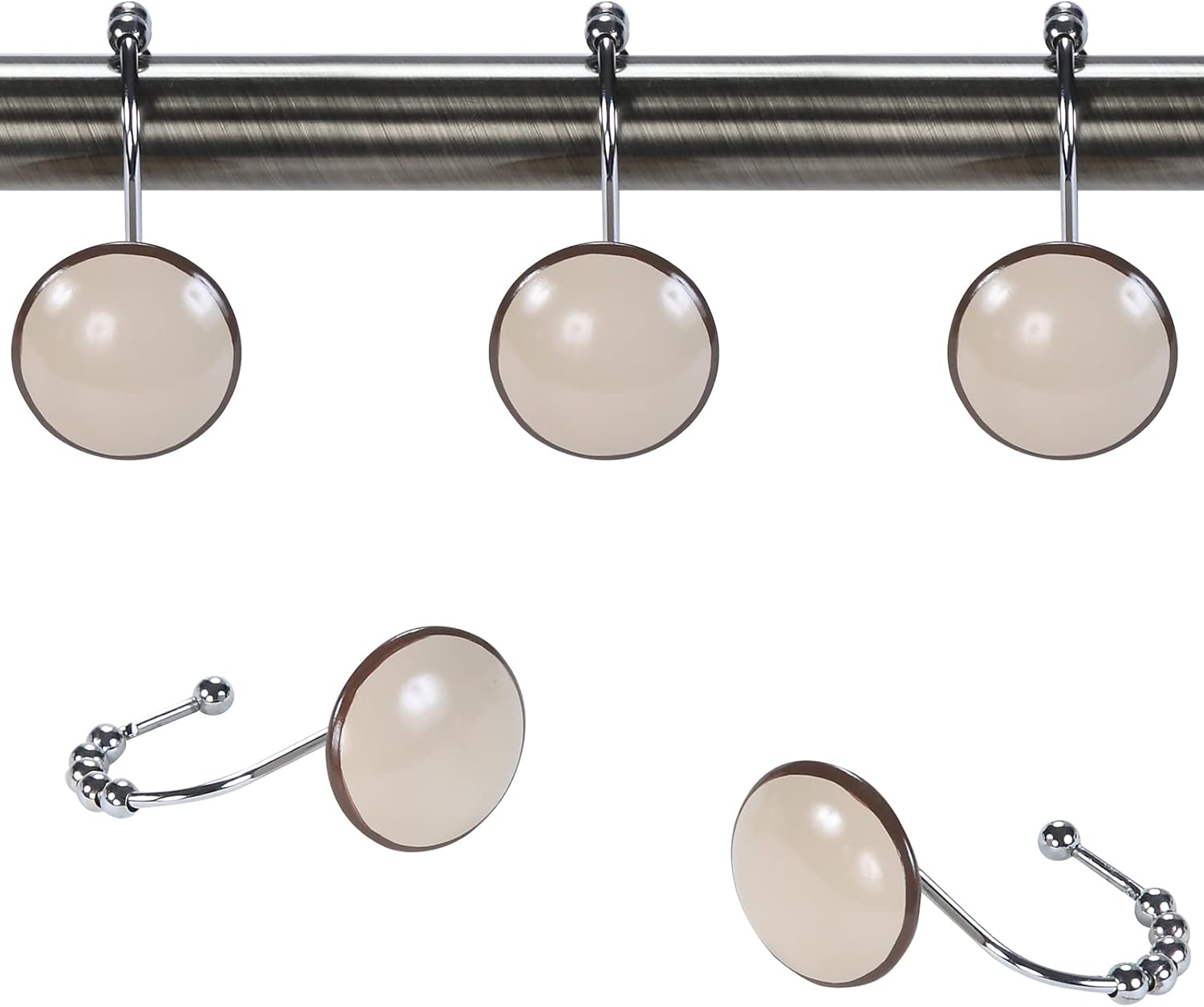 MVSUTA Lucca Taupe Decorative Brown Shower Curtain Hooks,5