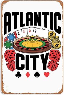 Atlantic City New Jersey Gambling Retro Sign Metal Man Cave Club Bathroom Bedroom Bar Yard Funny Art Gift 8 x12 Inches