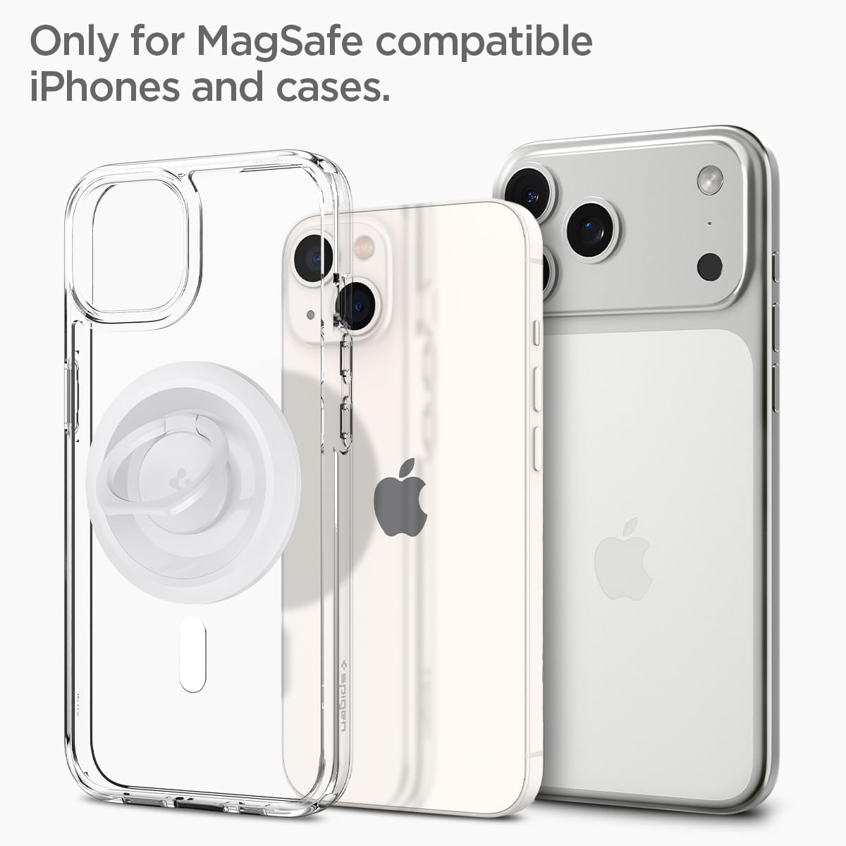 Spigen for MagSafe Phone Grip, O-Mag Ring (MagFit) Compatible with iPhone 17/16/15/14/13/12 Air/Pro/Pro Max, Galaxy S26 Series, Pixel 10 Series, Pixelsnap and Magnetic-Cases Magnetic Holder - White
