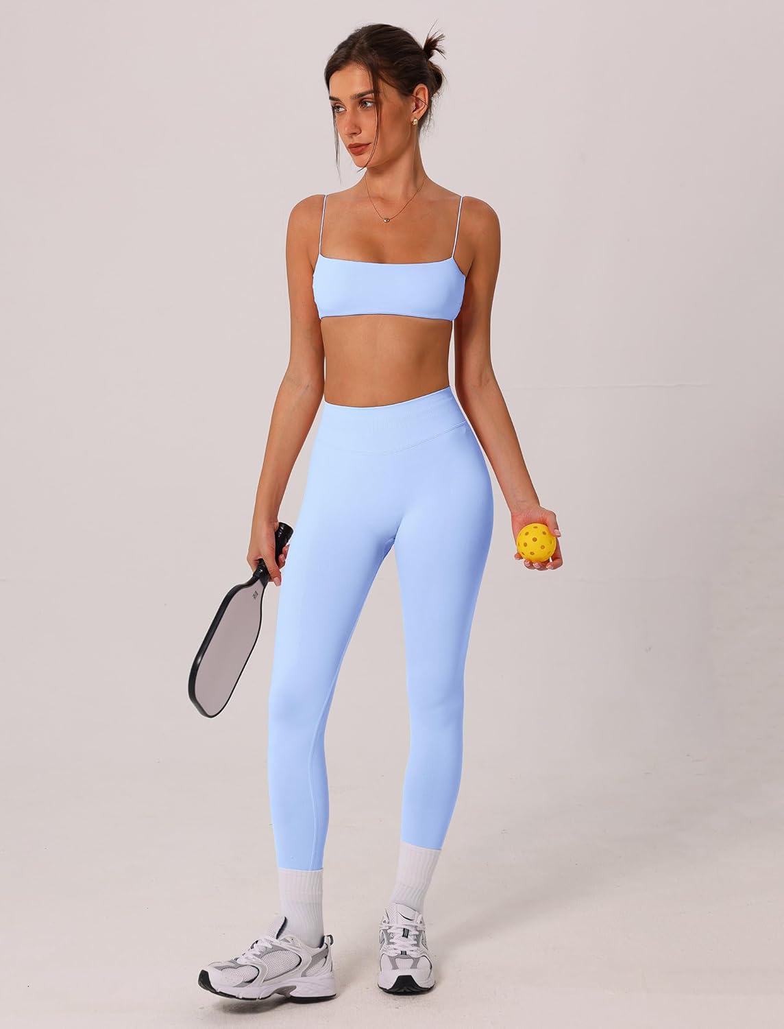 ABOCIW Workout Sets for Women 2 Piece Seamless Bandeau Strappy Sports Bra High Waist Leggings Yoga Gym Work Out Clothes