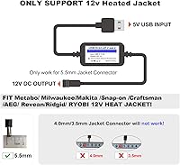 Vista 4 de Heated Jacket Adapter Charger USB Plug Cable for Milwaukee, Revean, Snap-on, Metabo, Craftsman, AEG, Makita (Easy for Travelling and Outdoor)