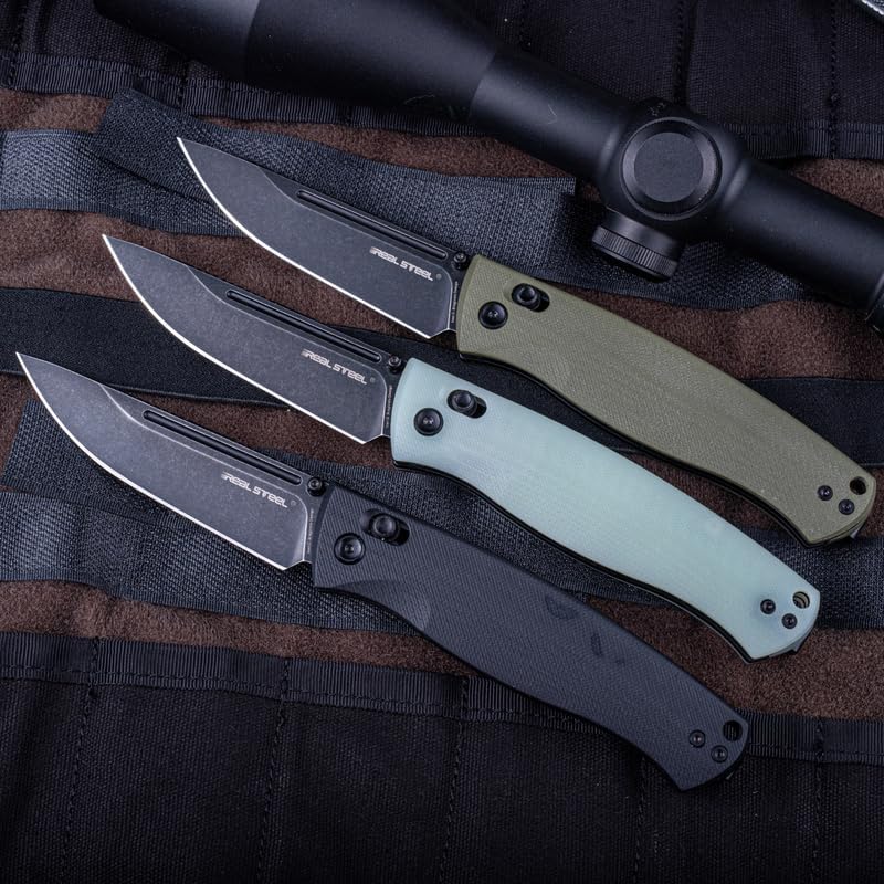 Real Steel Pathfinder FFG Pocket Knife - 3.74" Alleima 14C28N Blackwash Blade, G10 Handle Tactical Knife - Perfect for Camping, Hiking, EDC Cutting Tasks - Black G10 Handle