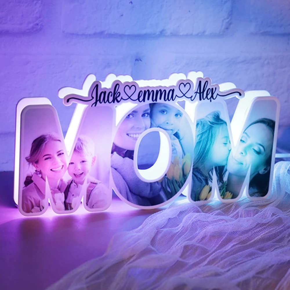 Personalized 7 colorful Photo and Name MOM Lamp Custom Picture MAMA Acrylic Led Night Light, Mother's day Photo Gifts for Mom from Daughter Son, Christmas Birthday Gifts for Mother Her Wife